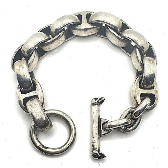 GABORATORY Oval Link Skull Toggle Clasp Bracelet 925 Sterling Silver 142 Gr - Picture 1 of 13